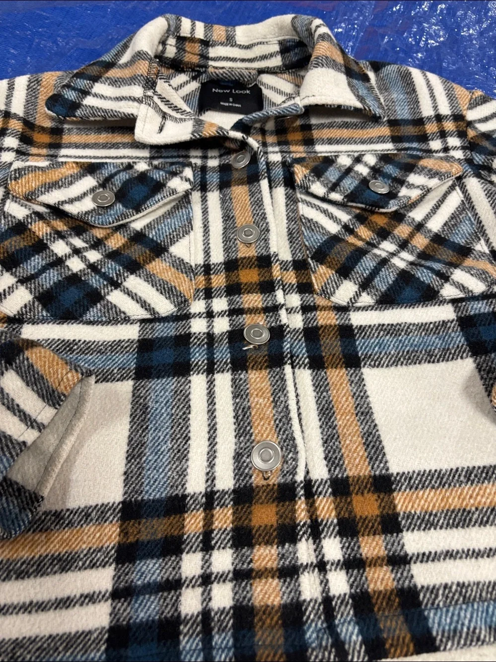 New Look Women’s Cream & Blue Plaid Shacket Jacket